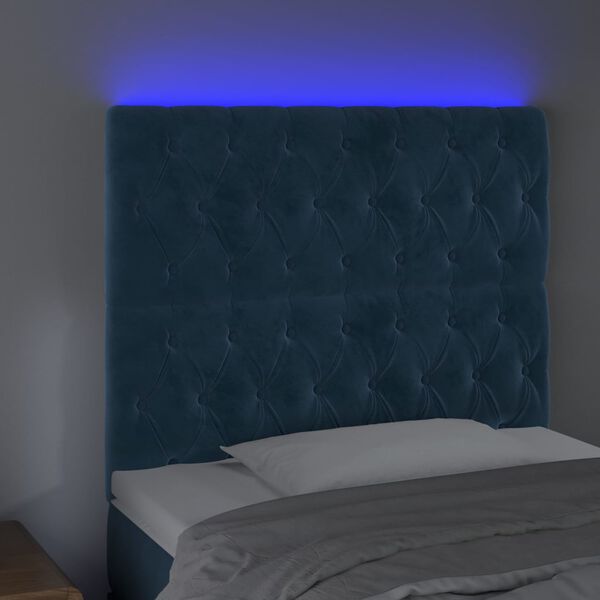vidaXL Čelo postele s LED tmavomodr&eacute; 90x7x118/128 cm zamat