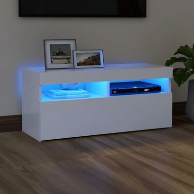vidaXL TV skrinka s LED svetlami biela 90x35x40 cm