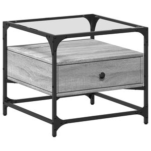 vidaXL Konferenčn&yacute; stol&iacute;k sklenen&aacute; doska siv&yacute; sonoma 50x50x45 cm oceľ