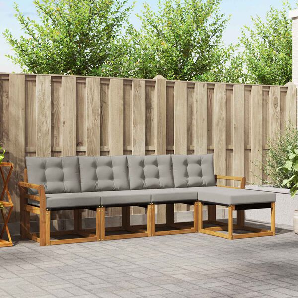 vidaXL Z&aacute;hradn&aacute; s&uacute;prava gaučov s vank&uacute;&scaron;om 5 pcs Pr&iacute;rodn&aacute; a svetlosiv&aacute;