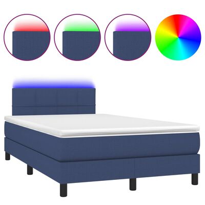 vidaXL Posteľ boxsping s matracom a LED modrá 120x200 cm látka