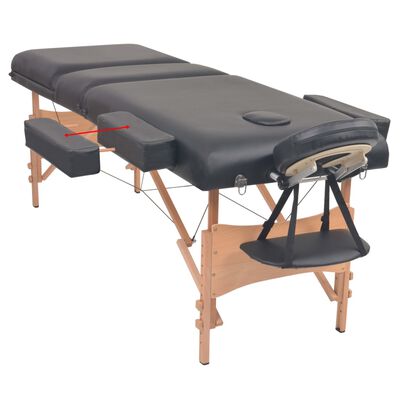 vidaXL Skladací masážny stôl, 3 zóny+stolička, 10 cm hrubá, čierna