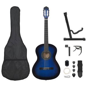 vidaXL 12-dielna klasick&aacute; gitarov&aacute; sada pre začiatočn&iacute;kov modr&aacute; 4/4 39"