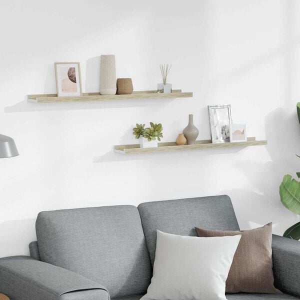 vidaXL N&aacute;stenn&eacute; police 2 ks, biele a dub sonoma 80x9x3 cm