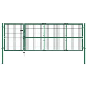 vidaXL Z&aacute;hradn&aacute; br&aacute;na so stĺpikmi 350x100 cm oceľovo zelen&aacute;