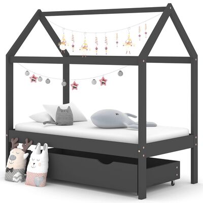 vidaXL Rám detskej postele so zásuvkou tmavosivý borovica 70x140 cm