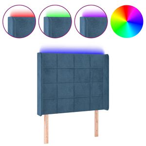 vidaXL Čelo postele s LED tmavomodré 83x16x118/128 cm zamat