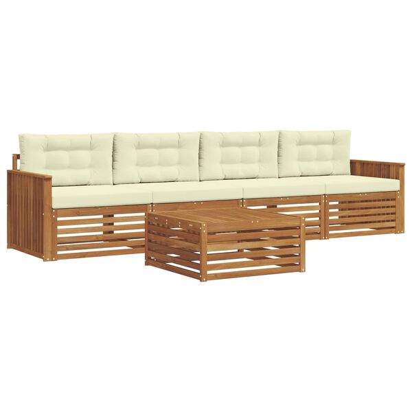 vidaXL Z&aacute;hradn&aacute; s&uacute;prava gaučov s vank&uacute;&scaron;om 5 pcs Pr&iacute;rodn&aacute; a kr&eacute;mov&aacute;