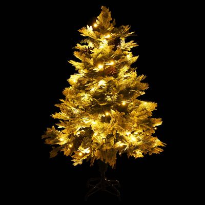 vidaXL Osvetlený vianočný stromček so šiškami, zelený 120 cm, PVC a PE