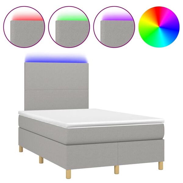 vidaXL Boxspring posteľ s matracom a LED, svetlosiv&aacute; 120x190 cm, l&aacute;tka