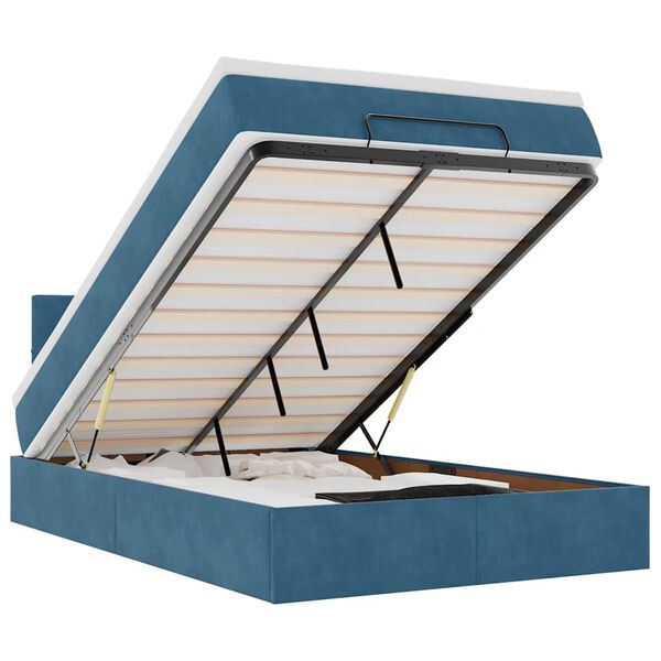 vidaXL osmansk&aacute; posteľ s matracom a LED di&oacute;dami tmavomodr&aacute; zamat