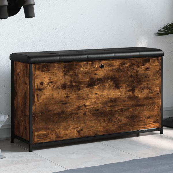 vidaXL Lavička na top&aacute;nky s vykl&aacute;pacou z&aacute;suvkou dymov&yacute; dub 102x32x56cm