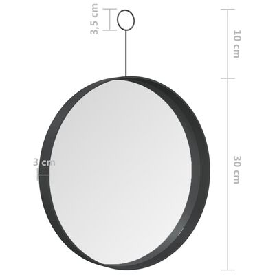 vidaXL Závesné zrkadlo s hákom čierne 30 cm
