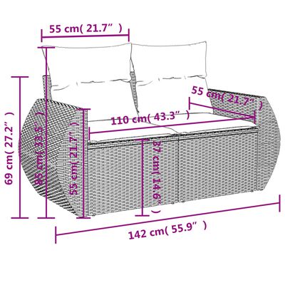 vidaXL 5-dielna záhradná súprava pohoviek s vankúšmi sivá polyratanová