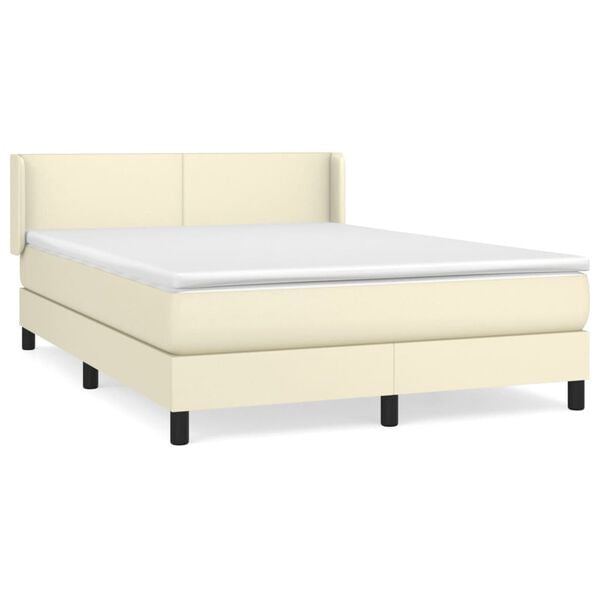 vidaXL Boxspring posteľ s matracom kr&eacute;mov&aacute; 140x190 cm umel&aacute; koža