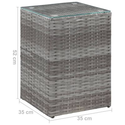 vidaXL Bočný stolík so sklenenou doskou sivý 35x35x52 cm polyratanový