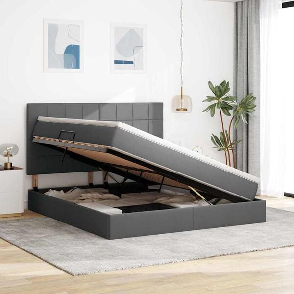 vidaXL Postel s &uacute;ložn&yacute;m prostorem a matrac&iacute; Tmavo &scaron;ed&aacute; 180 x 200 cm