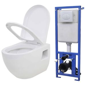 vidaXL Z&aacute;vesn&aacute; toaleta/WC s podomietkovou n&aacute;držkou, keramick&aacute;, biela