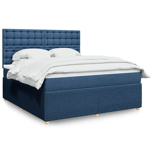 vidaXL Posteľný rám boxspring s matracom modrý 180x200 cm látka