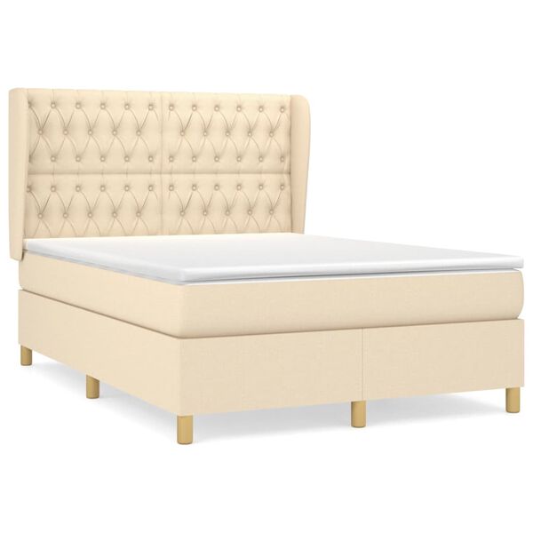 vidaXL Boxspring posteľ s matracom kr&eacute;mov&yacute; 140x190 cm l&aacute;tka