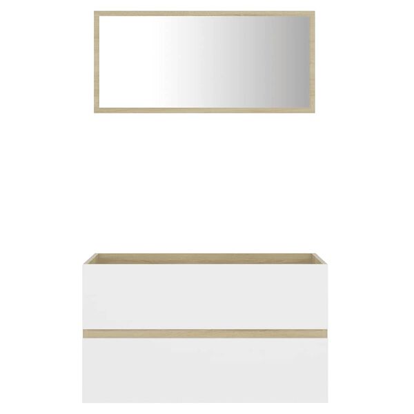 vidaXL 2-dielna s&uacute;prava k&uacute;peľňov&eacute;ho n&aacute;bytku biela a dub sonoma drevotrieska