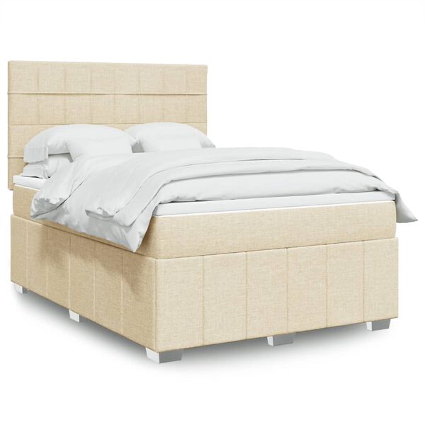 vidaXL Boxspring posteľ s matracom kr&eacute;mov&yacute; 140x190 cm l&aacute;tka