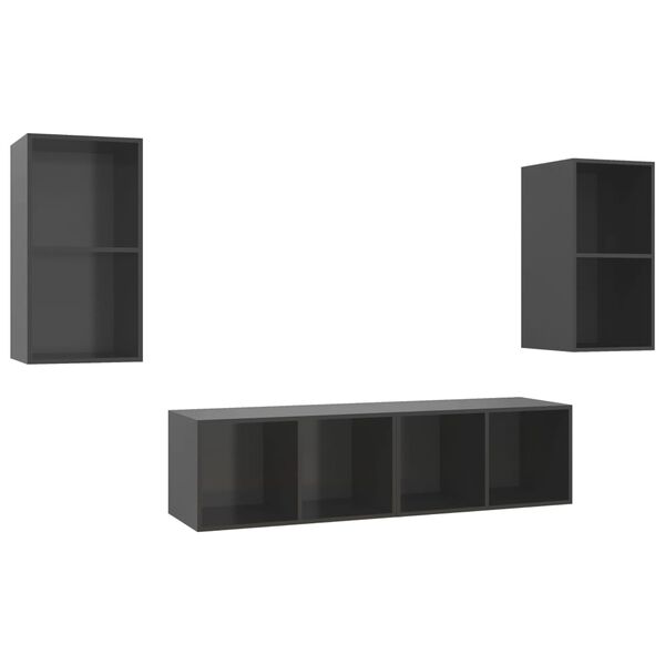 vidaXL Nástenné TV skrinky 4 ks, lesklé sivé, kompozitné drevo