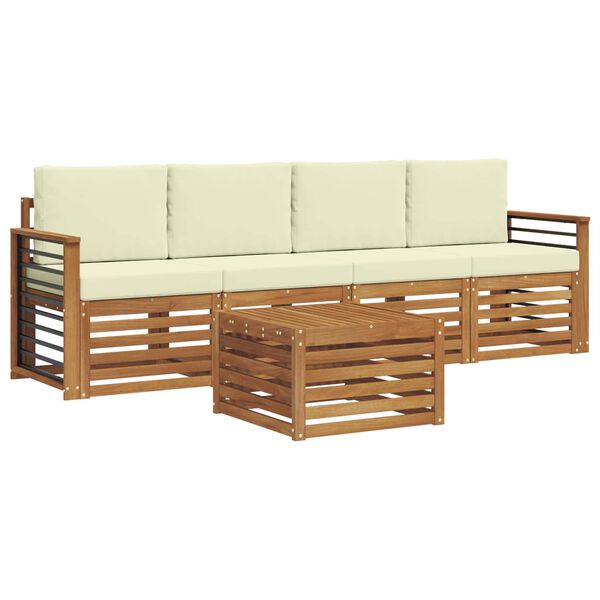 vidaXL S&uacute;pravy pohoviek 5 pcs Pr&iacute;rodn&aacute; a kr&eacute;mov&aacute; Pevn&eacute; ak&aacute;ciov&eacute; drevo