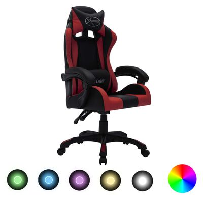 vidaXL Herná stolička s RGB LED svetlami vínovočerveno-čierna umelá koža