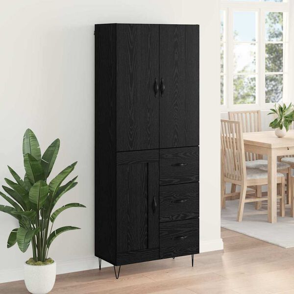 vidaXL Highboard so z&aacute;suvkou 2 pcs Čierny dub Kon&scaron;trukčn&eacute; drevo a sklo