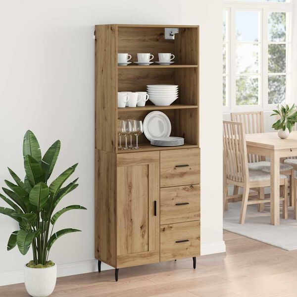 vidaXL Highboard so z&aacute;suvkou Remeseln&yacute; dub 69,5 x 34 x 180 cm
