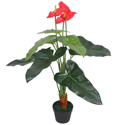 vidaXL Umelá rastlina, antúria s kvetináčom 90 cm, červená a žltá
