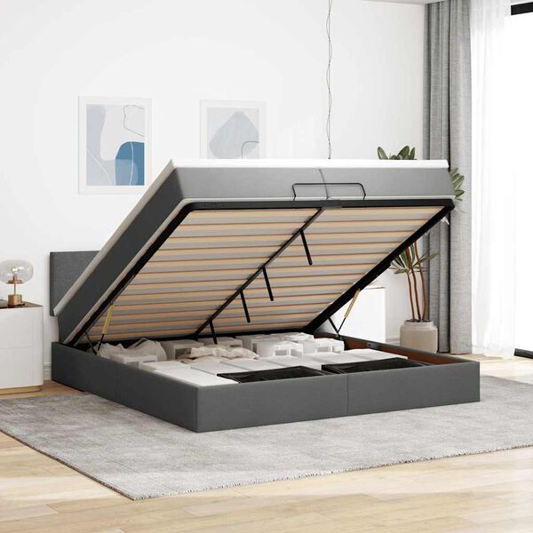 vidaXL Osmansk&yacute; r&aacute;m postele s matracmi tmavosiv&aacute; 200x200 cm l&aacute;tka