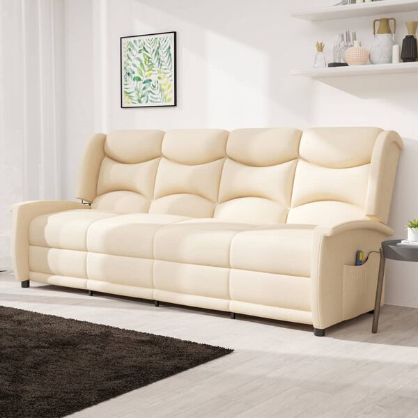 vidaXL 4-miestne sklápacie masážne kreslo, krémové, látka