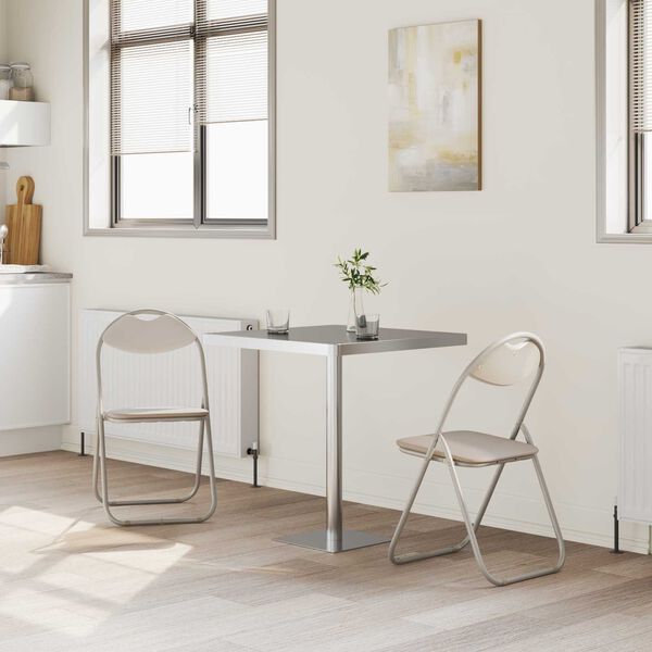 vidaXL Skladacia stolička 2 pcs Pieskov&aacute; 48 x 43,5 x 81 cm Umel&aacute; koža