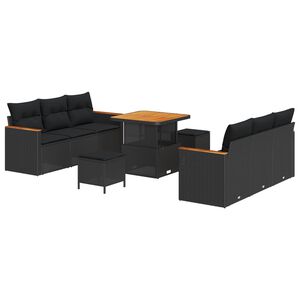 vidaXL S&uacute;prava z&aacute;hradn&yacute;ch pohoviek s vank&uacute;&scaron;om 11 pcs Čierna polyratan