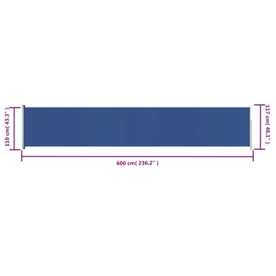 vidaXL Zaťahovacia bočná markíza na terasu 117x600 cm modré