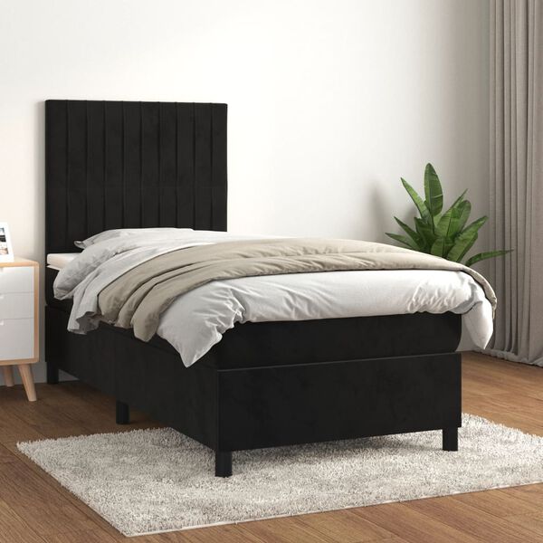 vidaXL Posteľn&yacute; r&aacute;m boxspring s matracom čierny 100x200 cm zamat