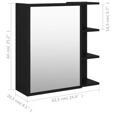 vidaXL Skrinka so zrkadlom, čierna 62,5x20,5x64 cm, kompozitné drevo