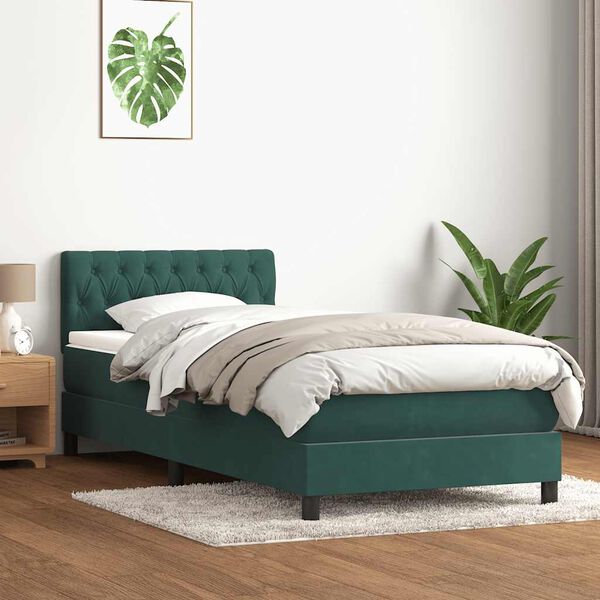 vidaXL Posteľn&yacute; r&aacute;m boxspring s matracom Tmavozelen&aacute; 80x210 cm zamat