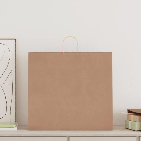 vidaXL Papierov&eacute; ta&scaron;ky 50 ks s r&uacute;čkami, hned&aacute;, 54x15x49 cm