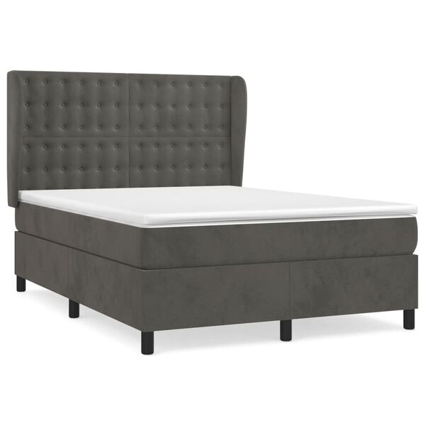 vidaXL Posteľn&yacute; r&aacute;m boxspring s matracom tmavosiv&yacute; 140x190 cm zamat