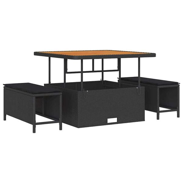 vidaXL S&uacute;prava z&aacute;hradn&yacute;ch pohoviek s vank&uacute;&scaron;om s &uacute;ložiskom 9 pcs Čierna