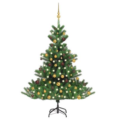 vidaXL Umelý vianočný stromček jedľa Nordmann LED a gule zelený 120 cm