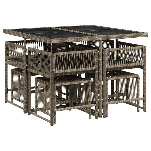 vidaXL 9-dielna z&aacute;hradn&aacute; jed&aacute;lensk&aacute; sada s podložkami siv&aacute; polyratan