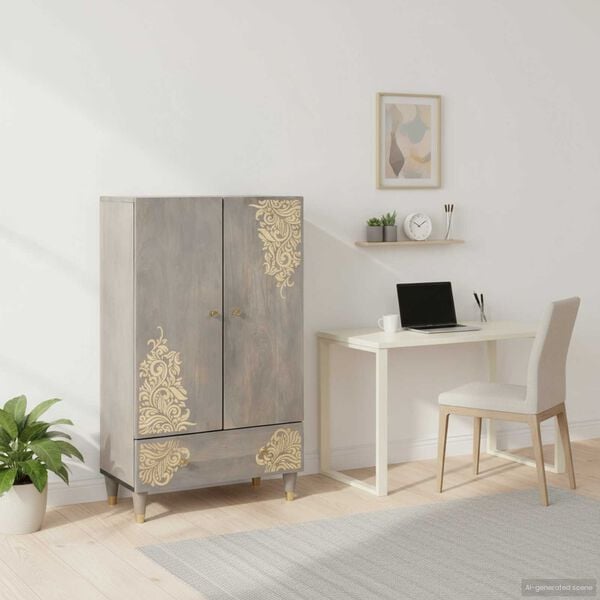 vidaXL Highboard Šedá a zlatá 60 x 33 x 100 cm Masívne mango drevo