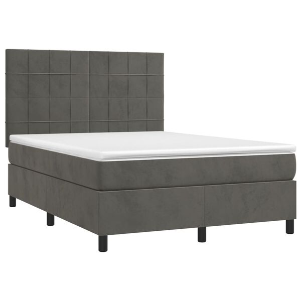 vidaXL Posteľn&yacute; r&aacute;m boxspring s matracom tmavosiv&yacute; 140x190 cm zamat