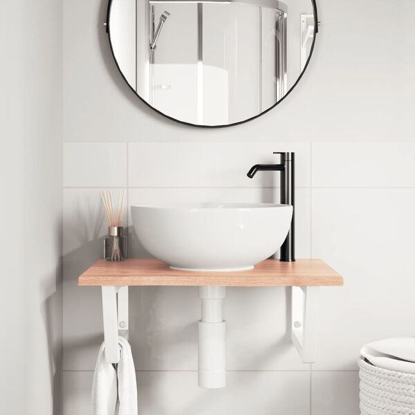 vidaXL Polica pod um&yacute;vadlo, n&aacute;stenn&aacute;, oceľ a dubov&yacute; mas&iacute;v