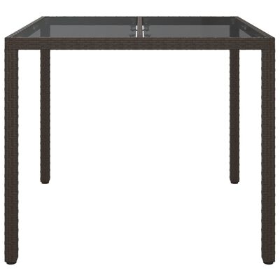 vidaXL Záhradný stôl 90x90x75 cm tvrdené sklo a polyratan hnedý