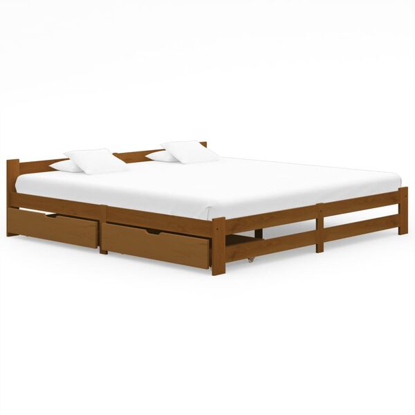 vidaXL Posteľn&yacute; r&aacute;m 2 z&aacute;suvky medovo-hned&yacute; mas&iacute;vna borovica 200x200 cm